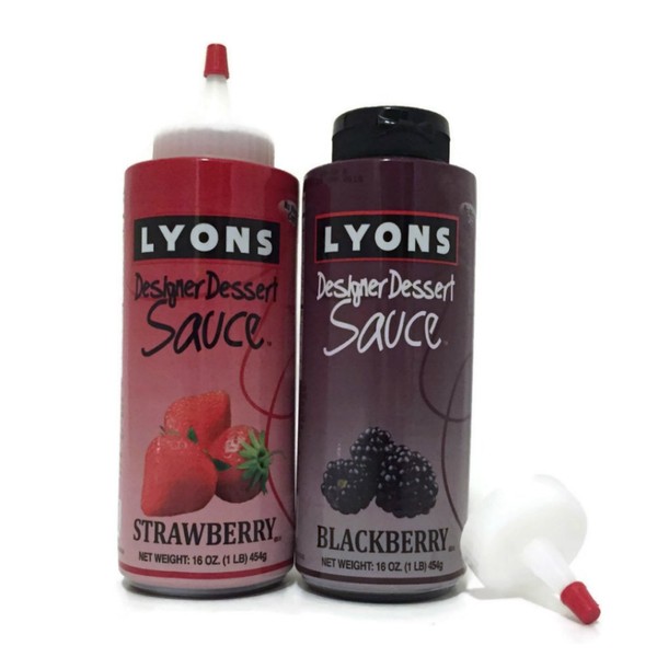 Lyons Designer Dessert Sauces Bundle (Strawberry and Blackberry) with 2 Applicator Tips