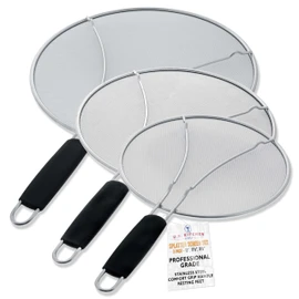 U.S. Kitchen Supply 3-Piece Stainless Steel Splatter Guard Set (13", 11.5", 9.5") Fine Mesh Cover, Grease & Oil, Splatter Screen for Frying Pan, Cooking Pots, with Resting Feet & Comfort Grip Handles