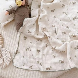 BuLuTu Gray Rabbit Theme Toddler Blanket 4 Layer Cotton Muslin Toddler Bed Blankets Soft Breathable Swaddle Blankets for Baby Boys Girls Crib Quilt, All Seasons,47"x51"