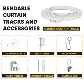 Flexible Ceiling Curtain Track Ceiling Mount, Curved Curtain Rod, Sliding Curtain Track, Room Divider, Shower Curtain Rod, Wall Divider, 9.8 FT/ 3 M, White