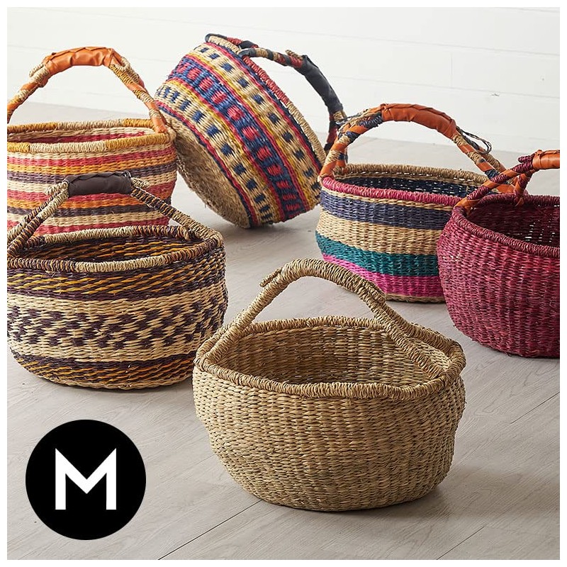 Asia-kobo by ELEMENTS m-vn50584 Basket Seagrass with Handle, Medium Size,