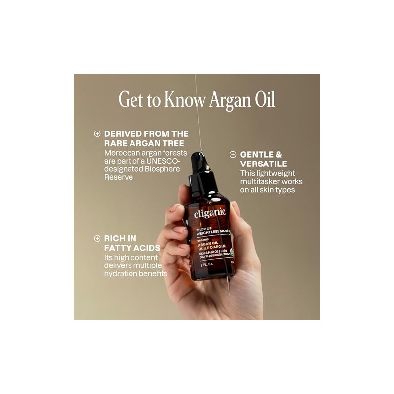 Cliganic Aceite de Argán Orgánico Ingrediente Único, Marruecos, 120 ml