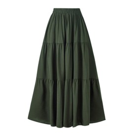 OSTOO Women's Summer Long Flowy Renaissance Skirt with Pockets - Boho High Waist A-Line Maxi Skirt（Army Green,XXL