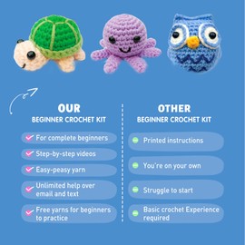 Souarts Complete Crochet Set for Beginners Animals, Crochet Knitting for Beginners Set with Crochet Hooks Yarn, Creative Knitting Set Craft Set for Adults Children Gift (Purple Green Blue)