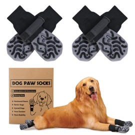 2 Pairs Dog Socks Paws Stop Licking, Anti Slip Dog Socks with Grips Strong Traction, Adjustable Dog Paw Protectors Prevent Scratching for Senior Dogs Hardwood Floors Indoor Outdoor Walking, Size M