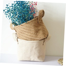 iplusmile Woven Linen Storage Basket Small Cloth Organizer for Nursery Office Home Decor Convenient Handles for Easy Movement Multipurpose Storage