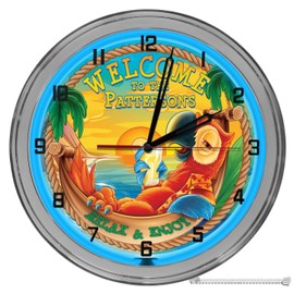 Decorative Concepts Tiki Bar Parrot Relax and Enjoy 16" Light Up Blue Neon Clock