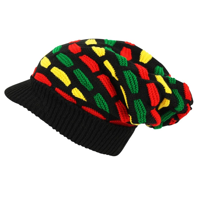 Itzu Rasta Oversized Knit Slouch Peak Beanie Cap Hat in