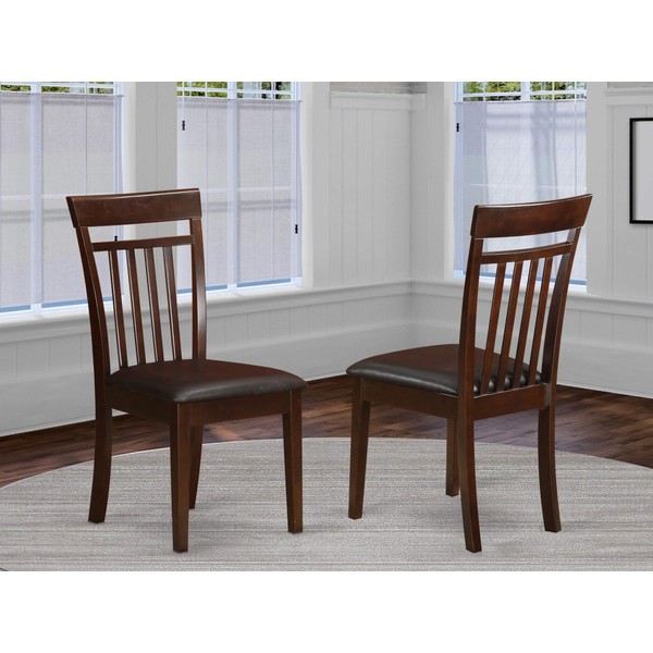 East West Furniture Capri dining chairs - Faux Leather Seat and Mahogany Hardwood Frame dining chair set of 2