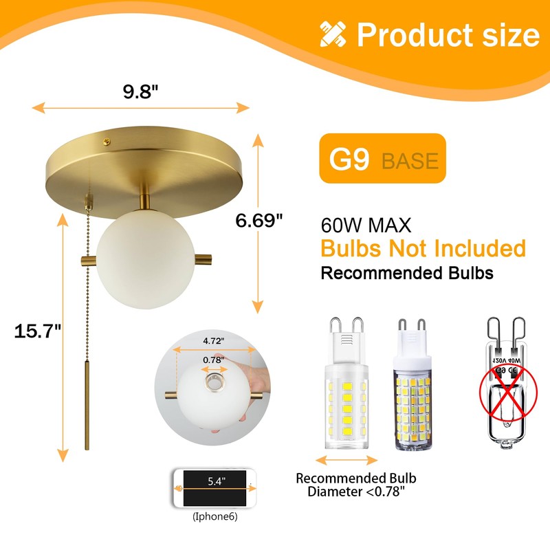 Soutas Gold Pull Chain Ceiling Light Glass Globe Flush Mount