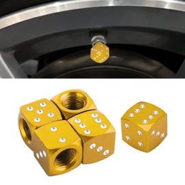 Car Tire Valve Stem Caps, Universal Dice Valve Stem Caps for Cars, SUVs, Bike, Trucks and Motorcycles, Tire Caps 5 Pack (Gold)