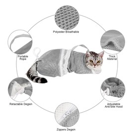 Ameami Cat Bathing Bag Adjustable Cat Grooming Net Bag Anti-bite & Anti-Scratch Cat Bath Washing Restraint Bag, Breathable Mesh Cat Grooming Bag for Shower, Nail Trimming, Injection