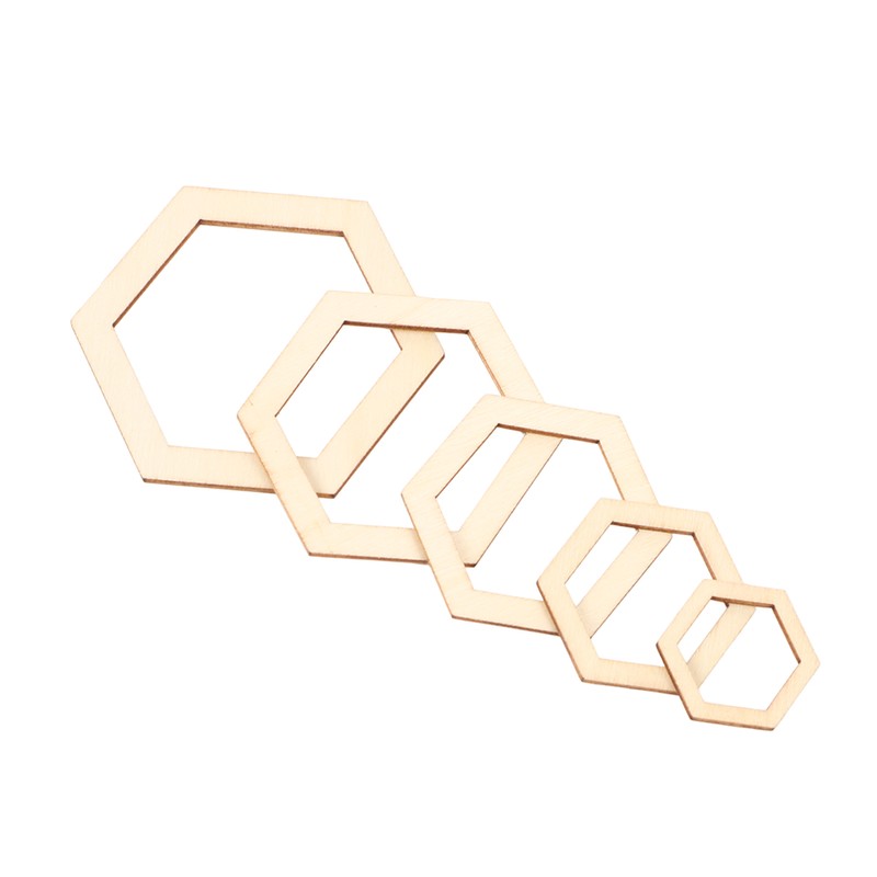 205Pcs Hexagonal Wooden Cutouts 5 Sizes Light Durable Odourless Blank