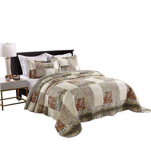 MarCielo 3 Piece Quilted Bedspread Leopard Print Quilt Quilt Set Bedding Throw Blanket Coverlet Animal Print Bedspread Ensemble Cheetah King Oversize(Cal King)