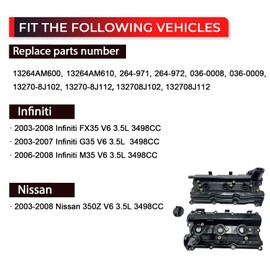 NITOYO Engine Valve Covers Kit with Gaskets & Bolts Compatible with Nissan 350Z 2003-2008, Infiniti G35 2003-2007, M35 2006-2008, FX35 2003-2008, V6 3.5L VQ35DE, Replaces 13264-AM610, 13264-AM600