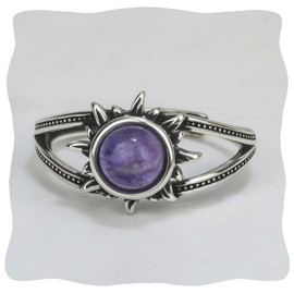 Amethyst Ring, Adjustable Healing Faceted Cut Amethyst Sun Ring, Vintage Bohemia Purple Birthstone Rings for Women (Amethyst)