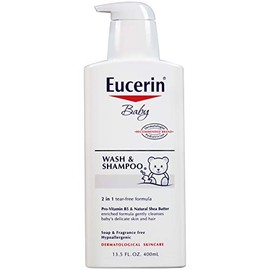 Eucerin Baby Wash & Shampoo - 2 in 1 Tear Free Formula, Hypoallergenic & Fragrance Free, Nourish and Soothe Sensitive Skin - 13.5 fl. oz. Pump Bottle