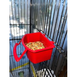 Bird Cage Feeders, Set of 3,Water Food Hanging Feeding Cups, Hopper Feeders,Open Top Food Container with Perch,Parrot, Cockatiel, Budgie,Parakeet,Lovebird, Parrotlet