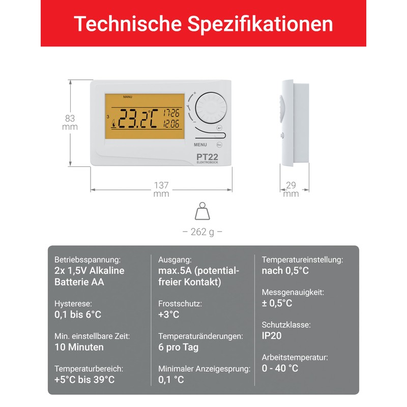 PT22 Electric Bock Digital Room Thermostat,