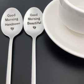 Good Morning Handsome Good Morning Beautiful Spoon Set for Boyfriend Girlfriend Husband Wife Christmas Birthday Gifts Valentines Gifts Anniversary Spoon Gifts for Couple