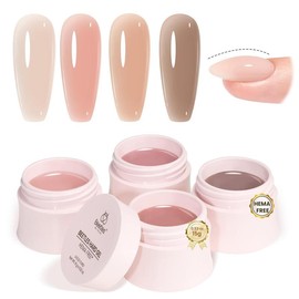 Beetles HEMA-Free Hard Gel for Nails, 9 in 1 Clear Hard Gel for Nail Extension & Strengthening Broken Repair UV LED Lamp Cured Salon for Professional Nail Techs Women:_0.5 oz*4 Pcs-Fall Neutrals