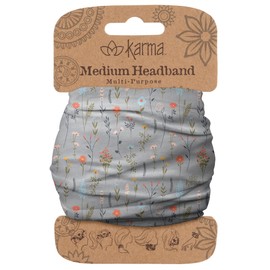 Karma Karma Wildflowers Headband for Women - Medium - Fabric Headband and Stretchy Hair Scarf - Light Blue