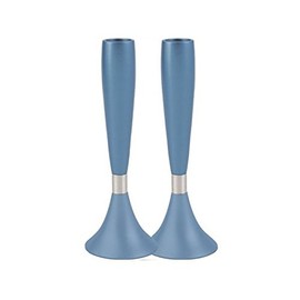Judaica Blue Anodize Aluminum Shabbat Jewish Candlesticks Candle Holders