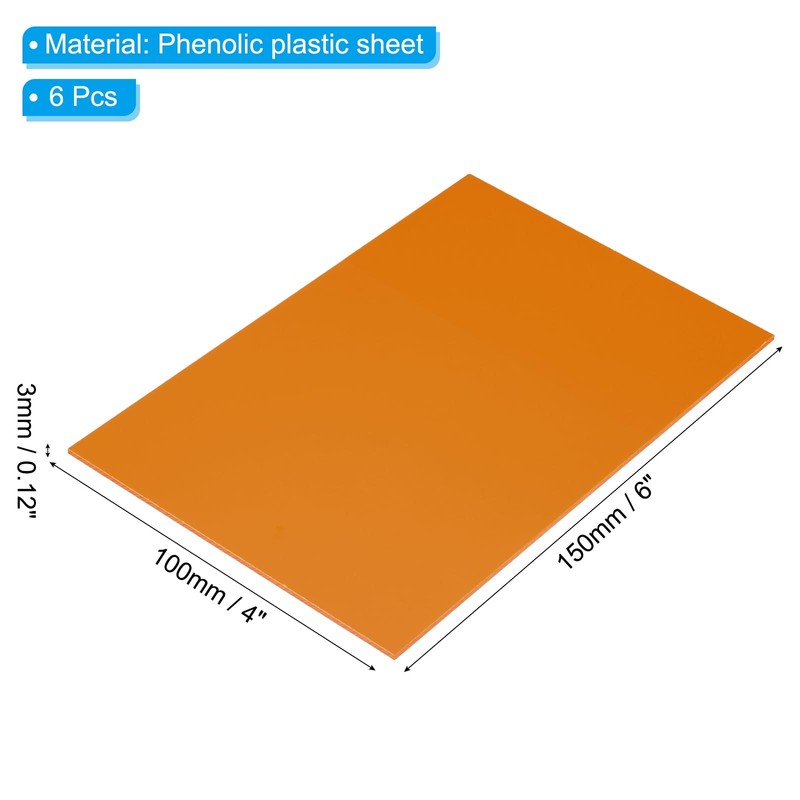 PATIKIL 150x100x3mm Phenolic Plastic Board, 6 Pcs Resin Laminated Sheet