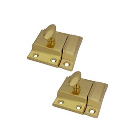 QCAA Oval Turn Cabinet Latch, for Cupboard & Other Furniture, Large, Brass Plated, Made in Taiwan, 2 Pack
