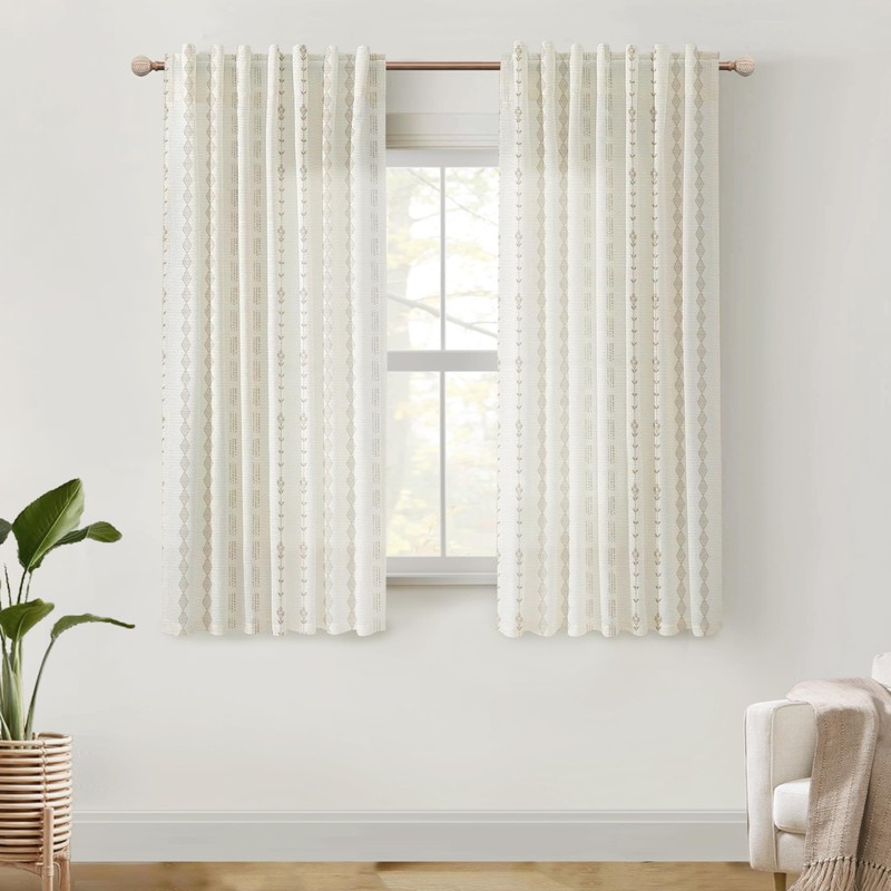 60 Inch Curtains Length,Linen Sheer Boho Farmhouse Floral Printed Pleated