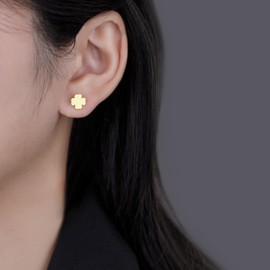 Reffeer Solid 925 Sterling Silver Tiny Clover Earrings Stud for Women Teens Girls Leaf Stud Earrings Hypoallergenic (B-Gold)