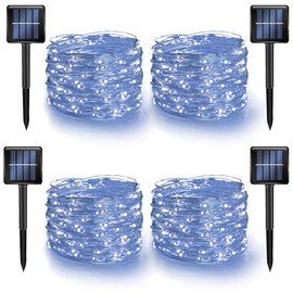 Dazzle Bright 4 Pack Solar String Lights Outdoor, Total 160FT 480LED Solar Powered Waterproof Fairy Lights 8 Modes, Silver Wire Lights for Christmas Patio Party Tree Yard Decoration (White)