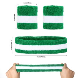 Set of 3 Sweatbands Headband Bracelets Retro Neon 80s 90s Outfit Sports Carnival Accessories (Green White Green)