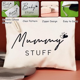 YNR 2 Pcs Portable Baby Shower Gifts for Mum, Canvas Pouch Bags with Zipper, New Mum Gifts, White Cosmetic Bags, Mother to Be Present