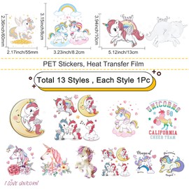 CREATCABIN 13Pcs Unicorns Iron-On Transfer Heat Iron Patches Rainbow DIY Cute Eco-Friendly Appliques Decorations for Clothes T-Shirt Dress Pants Hats Jeans Bags