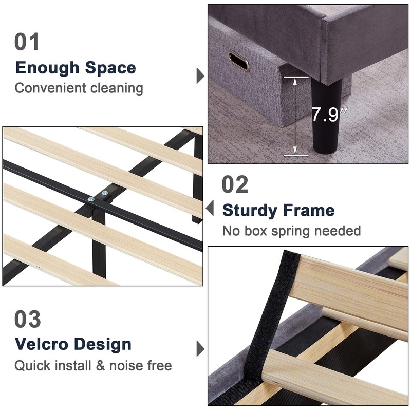 VECELO Queen Bed Frame Upholstered Platform with Tufted Adjustable Headboard/Mattress