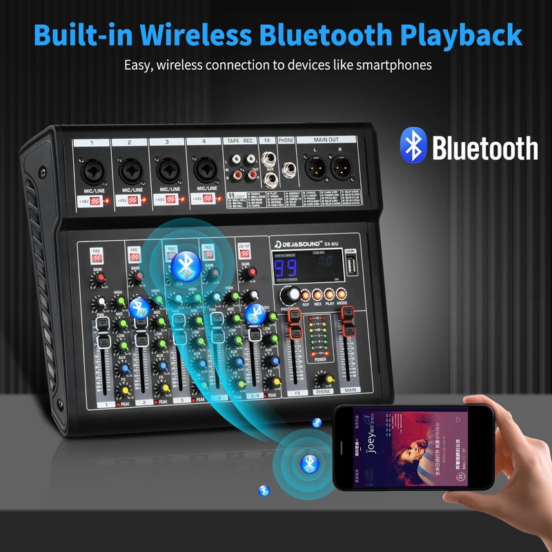 6-Channel Audio Mixer for PC, SX-6iu Mixing Console with XLR