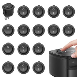 16Pcs Black Round Rocker Switch, 20mm AC 6A/250V SPST 12v Mini Toggle Switch 2 Pin 2 Position On/Off KCD1 Replacement 12v Light Switch for Car Boat Homehold Application