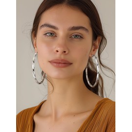 Stainless Steel Big Cuboid Twisted Chunky Hoop Earrings for Women 80mm Hypoallergenic Hollow Tube Large Hoops Rounded Loop Earrings