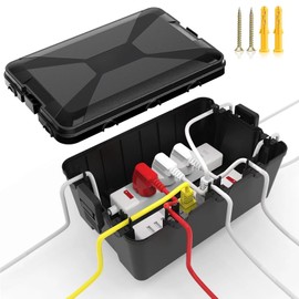 TOTUFY Large Outdoor Electrical Box Waterproof (12.6 x 8.3 x 5.2 inch), IP54 Weatherproof Extension Cord Cover with 7 Cable Seal Entry, Protect Power Strip, Timer Outlet Plug, Holiday Light, Black