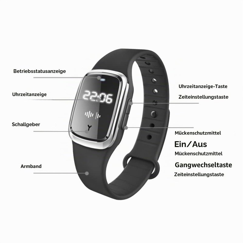 Ultrasonic Mosquito Bracelet USB Rechargeable with Watch