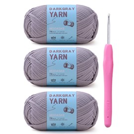 Mooaske - Paquete de 3 hilos de ganchillo con gancho de ganchillo, hilo medio peinado para ganchillo - Puntadas fáciles de ver mezcla de algodón y nailon para principiantes para adultos y niños