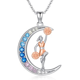 Suiknsn Cheer Necklace 925 Sterling Silver Cheerleading Pendant Necklaces Dance Accessories Jewelry Birthday Graduation Cheerleader Fan Gifts for Women Friend