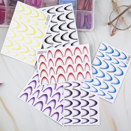 CHANGAR Colorful French Line Nail Art Stickers Gradient French Tip Nail Decals Curved Lines Nail Art Designs 3D Self-Adhesive Nail Tips Guides for Women Manicure Decoration（6 Sheets）
