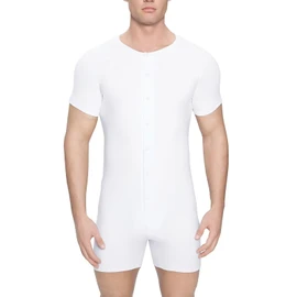 Landofgenie Mens Short Sleeve Onesie Jumpsuit Romper Pajamas Stretchy Cotton One Piece Garment Bodysuit White M