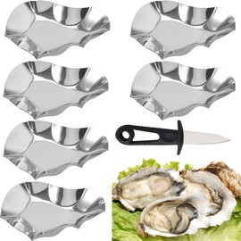 OHYER Pack of 7 Oyster Plates, Oyster Plates, Reusable, Durable Oyster Shell, Oyster Opener for Shells, Stainless Steel, Grillable Oyster Shells, Shellfish and Seafood (7)