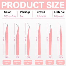 Yuiturt Eyelash Extension Kit, Lash Tweezers for Eyelash Extensions, 6 Pcs Precision Stainless Steel, 90 45 Degree tip, Pink Eyelash Tweezers for Individual Lashes and Volume Application