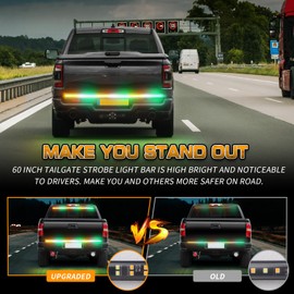 XRIDONSEN 48 inch Truck Amber Green Tailgate Strobe Lights Strip Rear Window Lights 288 LED Tail Emergency Light Bar Flashing Warning Hazard Safety for Plow Trucks Construction Vehicles Pickup Trailer