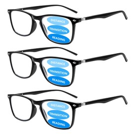 Sumkyle 3 Pack Progressive Multifocus Reading Glasses for Men Women Blue Light Blocking Spring Hinges Computer Readers (3 Black,2.50)