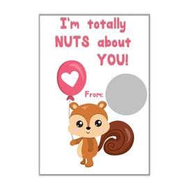 Squirrel Valentine's Day Scratch Off Card for Kids, DIY Valentines, Classroom Valentine, Pack of 24 Cards with Envelopes